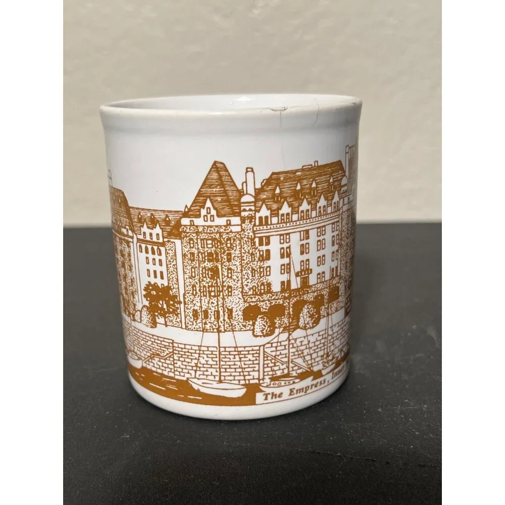 VTG Empress Hotel Victoria B.C. Coffee Mug Exclusive Souvenir Ceramic White Gold